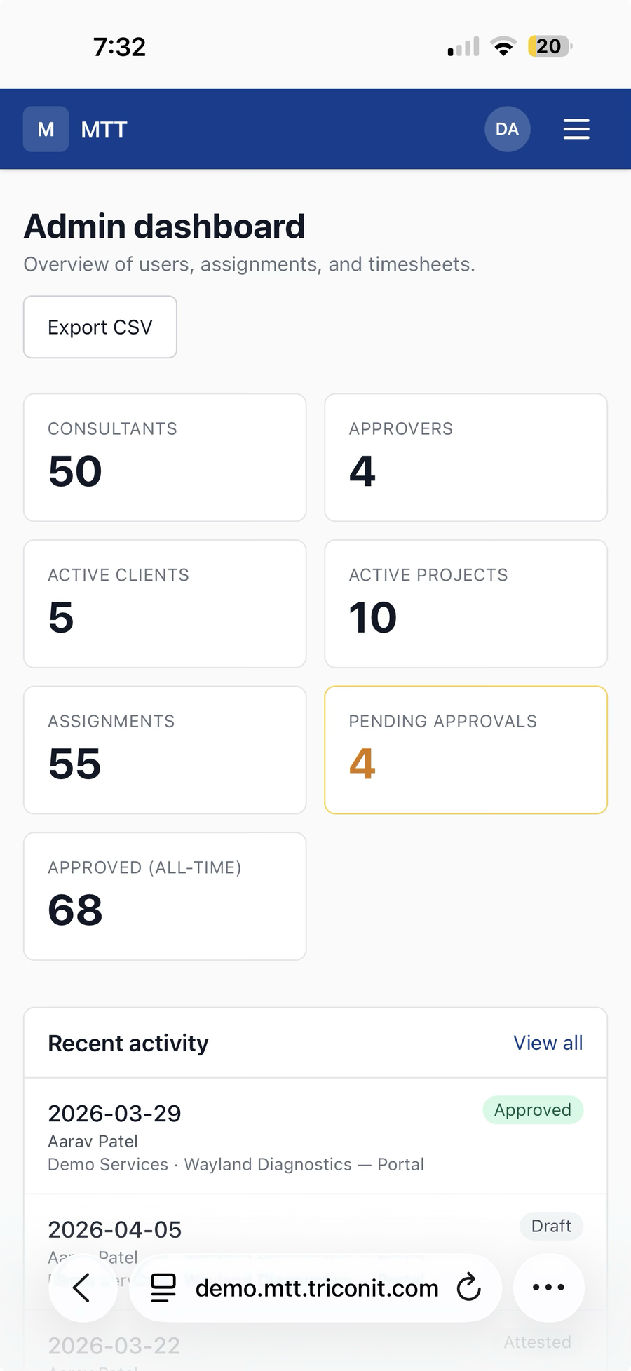 Admin operations dashboard